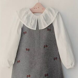 Zara Gray and White Dress with Floral Embroidery